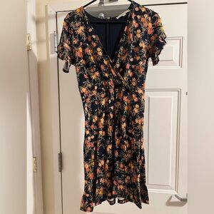 LOFT Black Floral Midi Dress